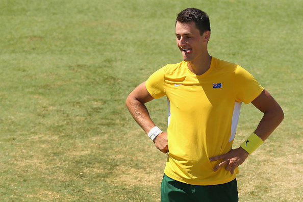 Tomic shows some frustration during Davis Cup action. Photo: Michael Dodge/Getty Images