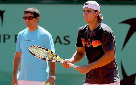 Toni (left) looks on during a practice with Rafael. Photo: Getty Images