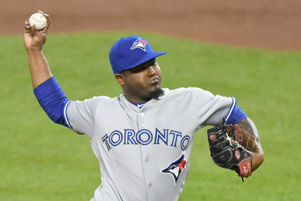 Luis Santos made his major league début with the Blue Jays today, allowing one run and two hits over 3 1/3 innings against the Orioles. | Photo: Mitchell Layton/Getty Images