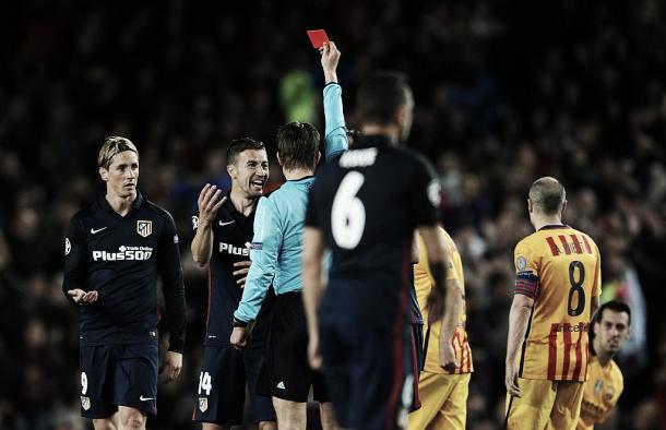 Above: Atletico Madrid's Fernado Torres is dismissed as his side are defeated 2-1 by Barcelona in their Champions League quarter-final first leg | Sky Sports 