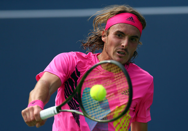 Tsitsipas smacks a backhand, a shot he has spent a lot of time working on along with the rest of his game. Photo: Getty Images