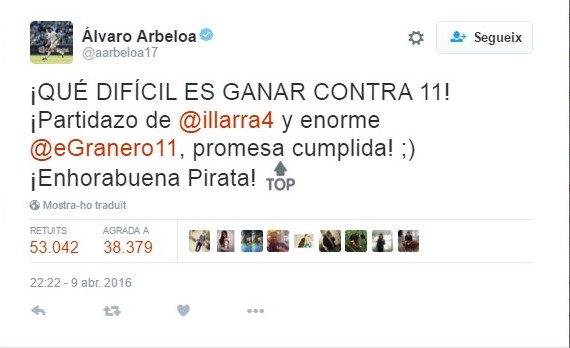 Twit de Arbeloa en su cuenta de Twitter