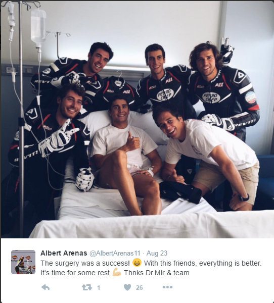 Successful operation for Moto3 rider Albert Arenas who broke his collarbone during the Moto3 race - www.twitter.com