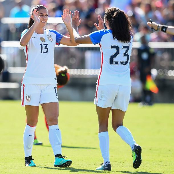 Morgan and Press connect for the third goal of the day | Source: Brad Smith - ISI Photos/US Soccer