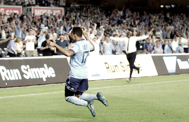 Jonathan Lewis celebrating his late winner vs. New England. | Photo: Brad Penner-USA TODAY Sports