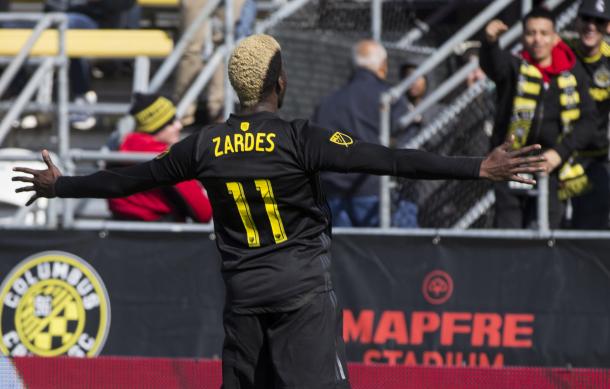 Zardes celebrando su gol anotado ante Montréal Impact. / Foto: Pro Soccer USA