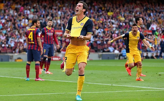 Godín celebrando su gol en el Camp Nou en 2014 // @LaLiga