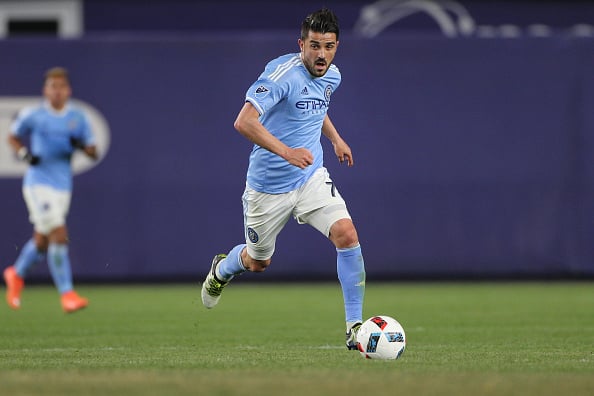 David Villa dribbles up the field against the Chicago Fire | Tom Clayton/Corbis - Getty Images