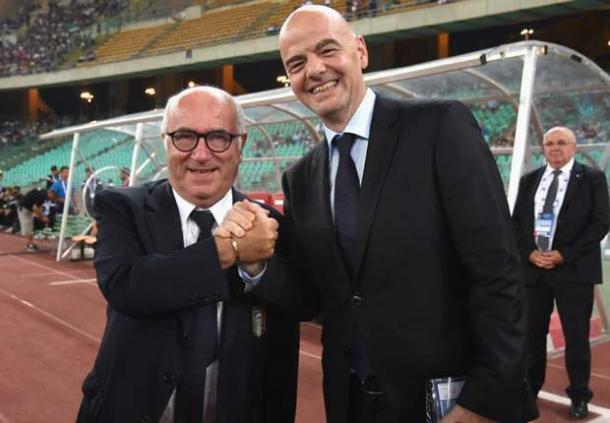 Tavecchio e Infantino ieri sera a Bari, goal.com