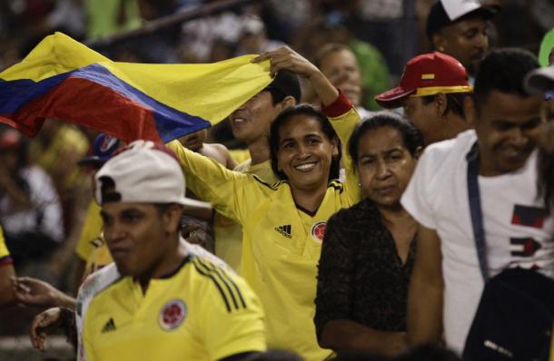 A Colombia baseball fan waves her nation's flag during a World Baseball Classic qualifying championship game against Panama in Panama City, Sunday, March 20, 2016. (AP Photo/Arnulfo Franco)