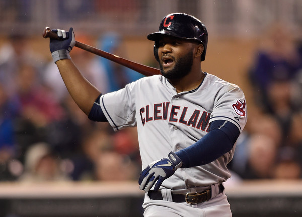 Abraham Almonte #35 of the Cleveland Indians reacts to striking out against the Minnesota Twins. (Sept. 22, 2015 - Source: Hannah Foslien/Getty Images North America) 