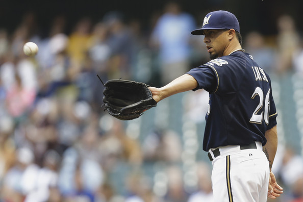 Kyle Lohse #26 of the Milwaukee Brewers pitches in the top of the first inning against the Colorado Rockies at Miller Park on June 27, 2014 in Milwaukee, Wisconsin. (June 26, 2014 - Source: Mike McGinnis/Getty Images North America)