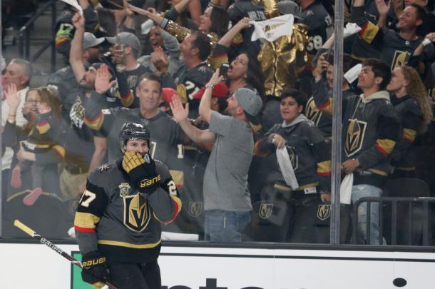 The Vegas Golden Knights won their first playoff game as they beat the LA Kings 1-0. (AP Photo/John Locher)