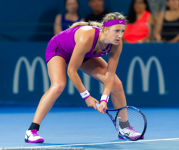 Victoria Azarenka preparing to return a serve during the 2016 Brisbane International | Photo: Jimmie48 Tennis Photography