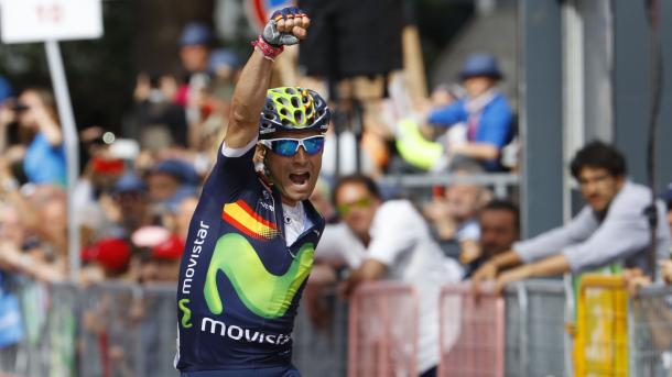 Valverde celebrando su victoria de etapa en el Giro 2016 | Fotografía: Movistar team