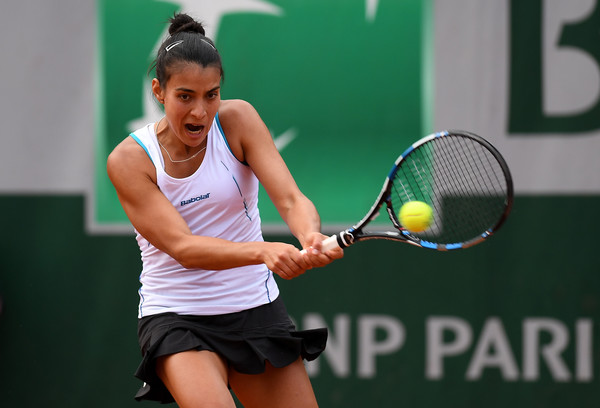 Veronica Cepede Royg hits a backhand during her second round match. Photo: Dennis Grombkowski/Getty Images