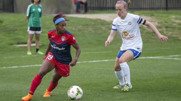 The Washington Spirit will be hoping that Crystal Dunn (Left) scores her first goal of the season on Saturday against Portland Thorns FC. Photo provided by Chris Colvin.