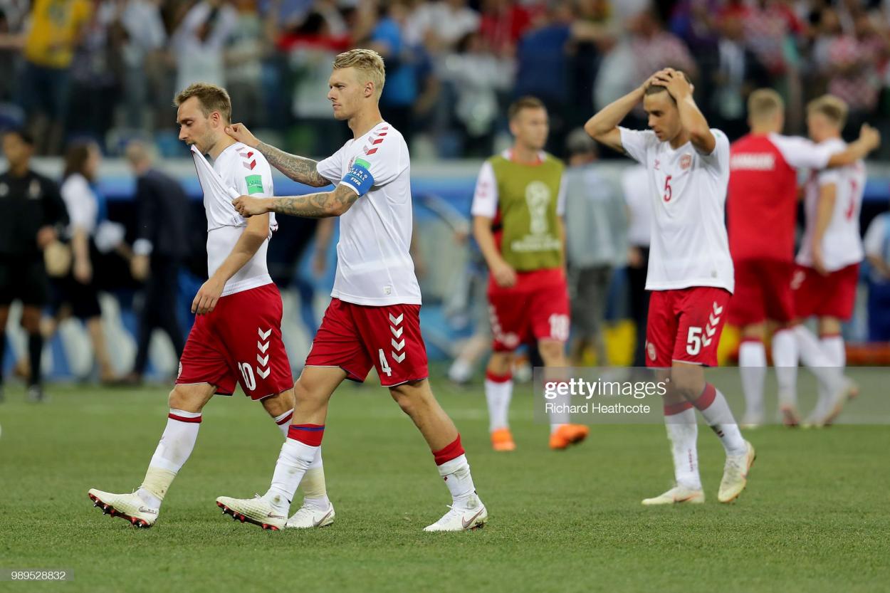 La selección danesa tras ser eliminada dela Copa del Mundo 2018. Fuente: Getty Images.