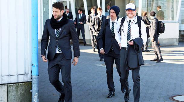Los jugadores del Wolfsburgo en su llegada a Madrid. | Fuente: vfl-wolfsburg.de