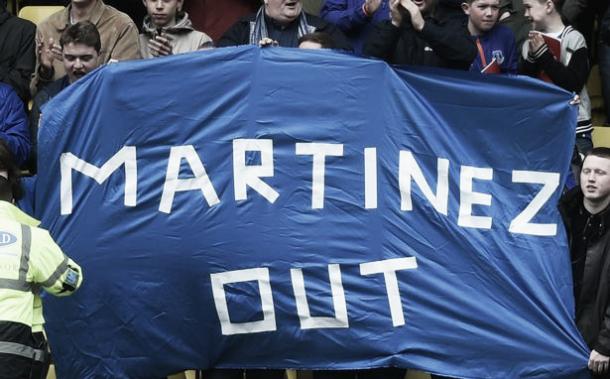 Everton supporters displayed their frustration and anger at Vicarage Road. | Photo: Getty Images