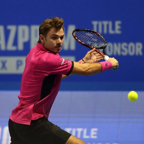 Wawrinka lines up a backhand during his semifinal win. Photo: St. Petersburg Open