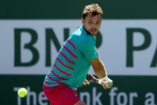 Wawrinka lines up a backhand on Saturday in Indian Wells. Photo: Matthew Stockman/Getty Images