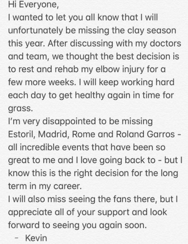 Kevin Anderson's statement on Twitter.