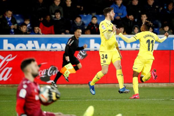 Fernando Niño celebrando el gol al Alavés | Foto: Sevilla FC