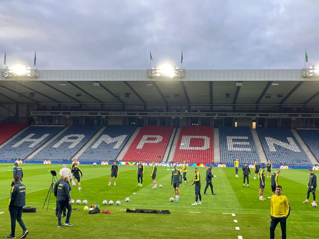 Ukraine's pre-match training session, at Hampden Park.