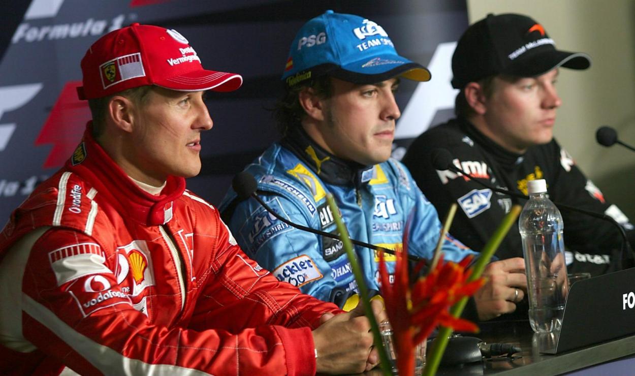 Schumacher, Alonso y Raikkonen en rueda de prensa | Foto: F1 