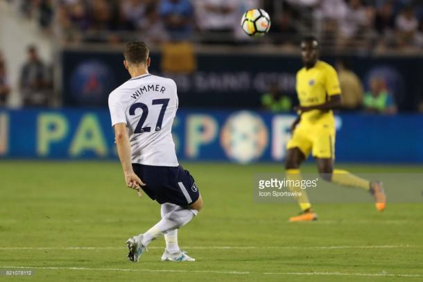 Wimmer plays a pass in a pre-season match agaisnt PSG this summer. Source | Getty Images.