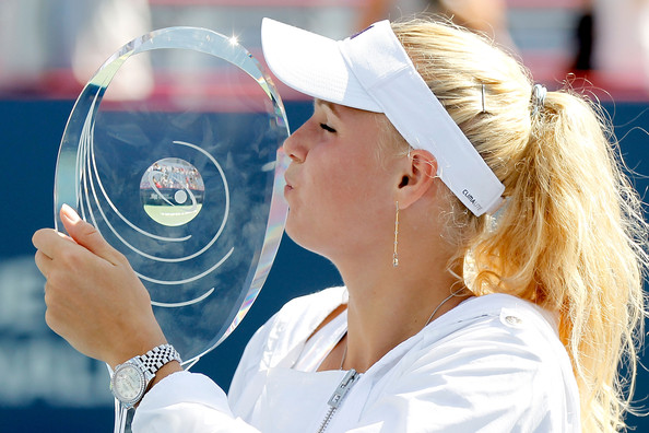 Wozniacki kisses the trophy after the 2010 Rogers Cup in Montreal. Photo: Matthew Stockman/Getty Images