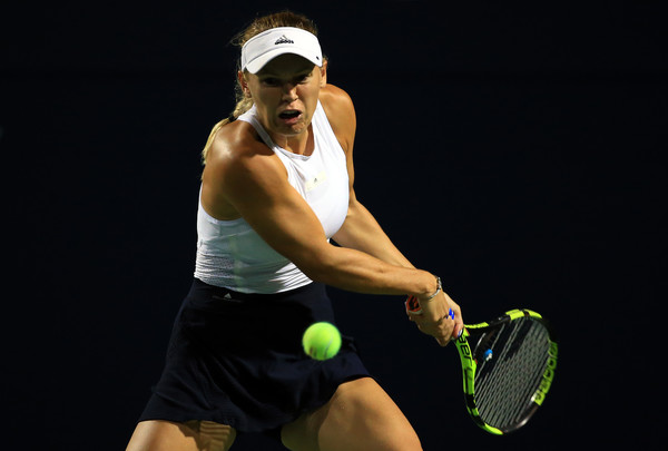 Wozniacki lines up a backhand. Photo: Vaughn Ridley/Getty Images