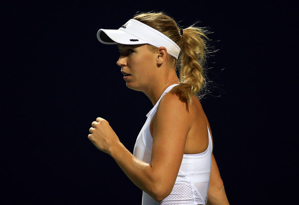 Wozniacki pumps her first during a rare win in Toronto. Photo: Vaughn Ridley/Getty Images
