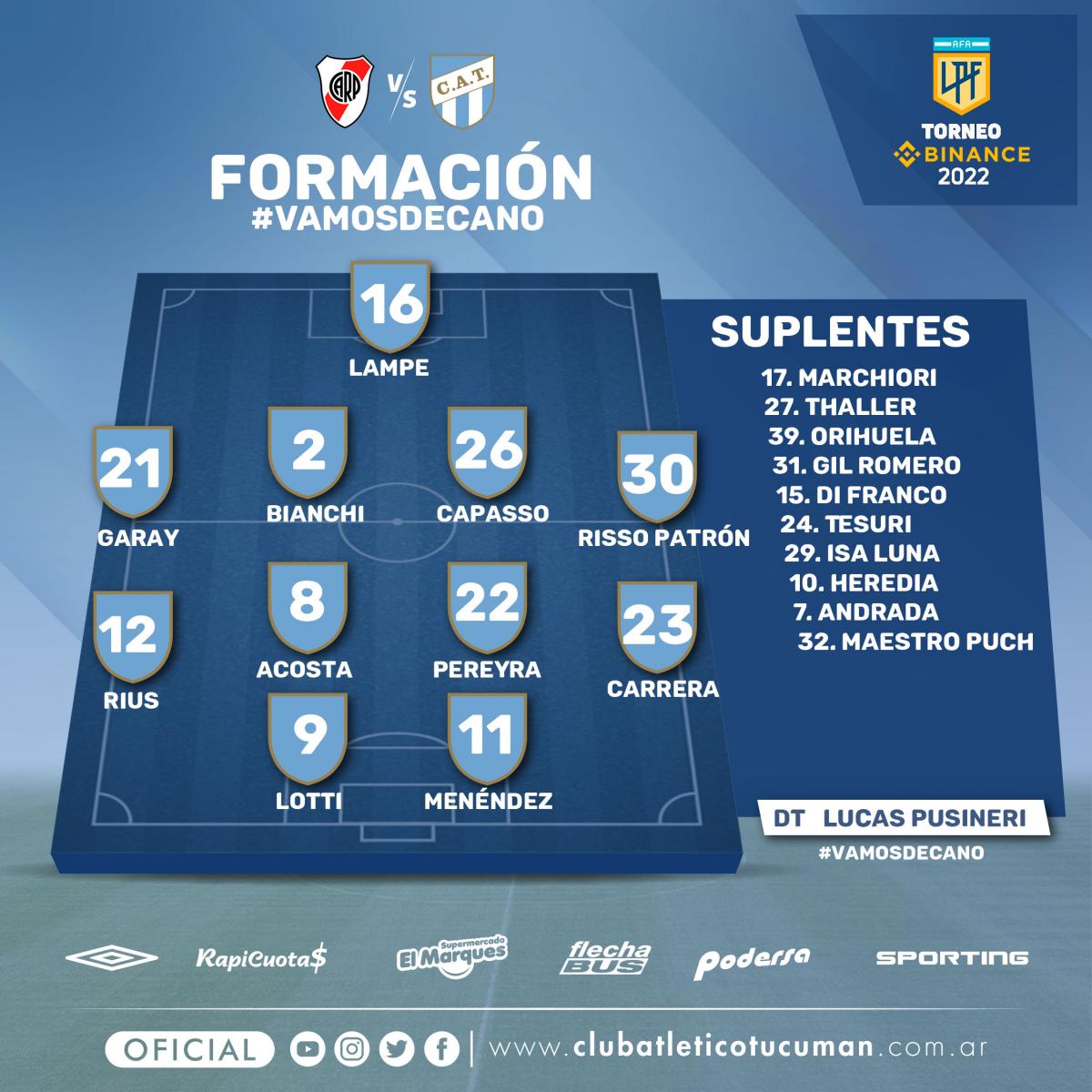 XI inicial Atlético Tucumán/Imagen: ATOficial