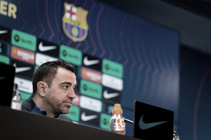 Xavi Hernández durante la rueda de prensa. || Foto: FC Barcelona
