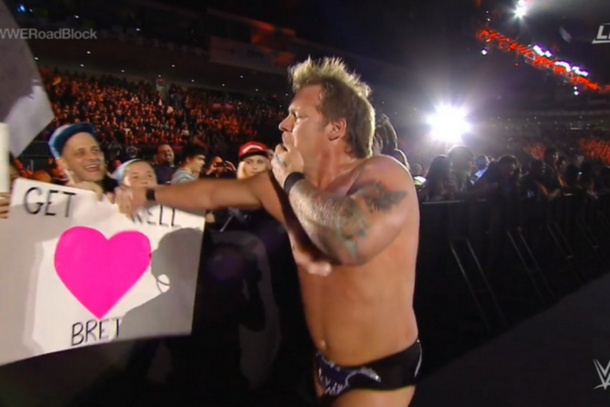 Jericho tore the sign in half. Photo: www.cagesideseats.com