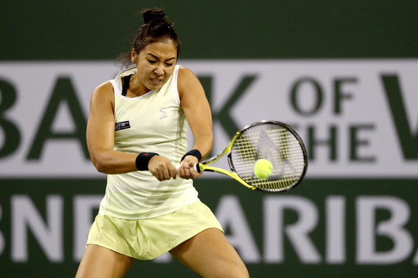 Zarina Diyas played a great opening set which saw her just crumble to pressure in the 11th game | Photo: Matthew Stockman/Getty Images North America