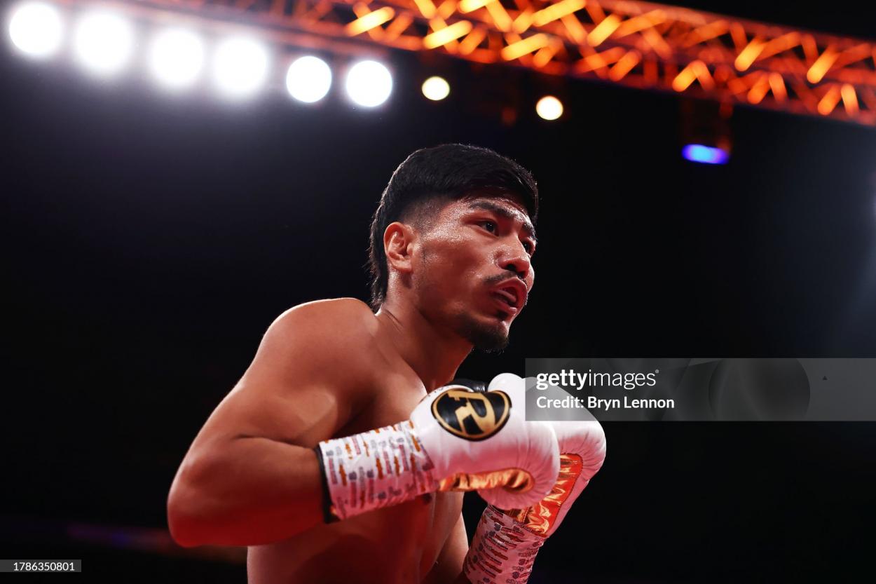 BRIGHTON, ENGLAND - NOVEMBER 10: Sultan Zaurbek looks on during his fight against Sergio Martin Sosa during the Super Featherweight fight between Sultan Zaurbek and Sergio Martin Sosa at Brighton Centre on November 10, 2023 in Brighton, England. (Photo by Bryn Lennon/Getty Images)