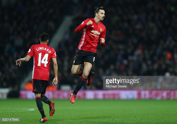 Zlatan celebrates his opener, assisted by Lingard | Photo via Getty Images