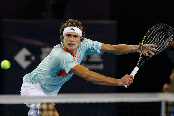 Alexander Zverev lunges for a shot during his quarterfinal in Beijing. Photo: Etienne Oliveau