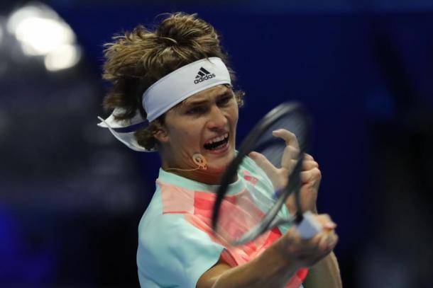 Zverev hits a forehand during his second round win. Photo: St. Petersburg Open