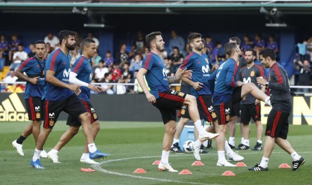 Los jugadores de la Selección Española preparandose para un encuentro | Foto: sefutbol.com