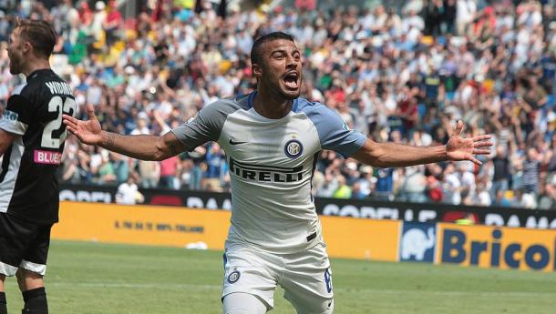 Rafinha tras hacer el 0-2 ante el Udinese. / Foto: inter.it