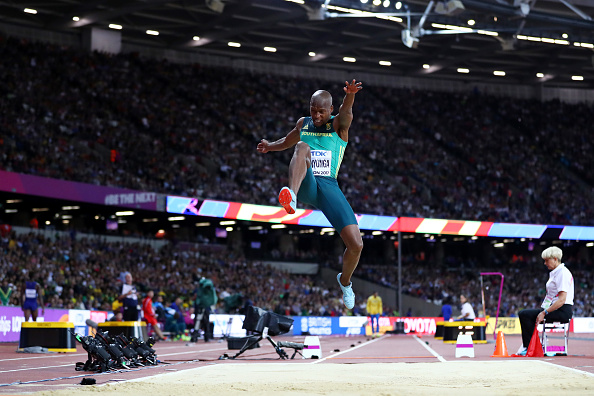 Luvo Manyonga leaping to gold (Photo: Michael Steele/Getty Images)