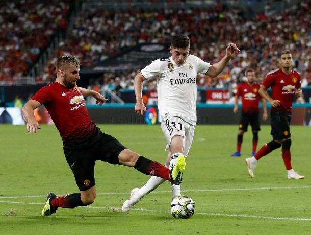 Fede Valverde durante el último partido frente al Manchester Unites | Foto: Realmadrid.com