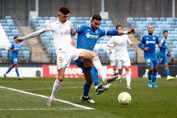 César Gelabert, durante el encuentro de la temporada pasada entre el Getafe B y el Castilla (15 de diciembre de 2019) | Fuente: www.realmadrid.com