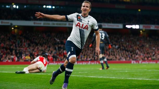 Kane celebrates scoring against Arsenal last season (photo: Getty Images)