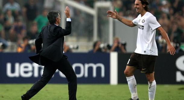 Mourinho and Ibrahimovic celebrate a goal during their Inter Milan days (AP Photo/Thanassis Stavrakis)