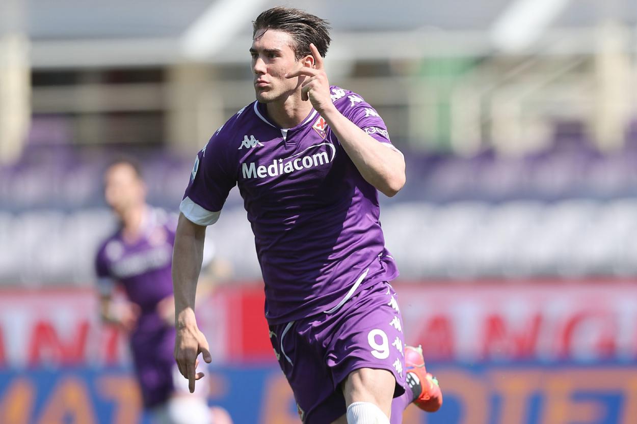 Dušan Vlahović en la celebración de un tanto con la Fiorentina / Fuente: Fiorentina